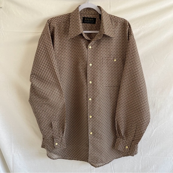 Bogari Studio Italy Button Up CasualLong Sleeve Shirt Patterned Taupe Size Large - Picture 1 of 8